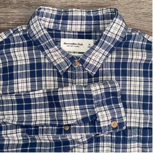 Abercrombie Fitch Womens Plaid Flannel Shirt Relaxed Fit Soft Blue White‎ XL